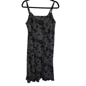 Black Gray‎ Floral Corduroy Midi Dress M Grunge Skinny Straps Steampunk Witch